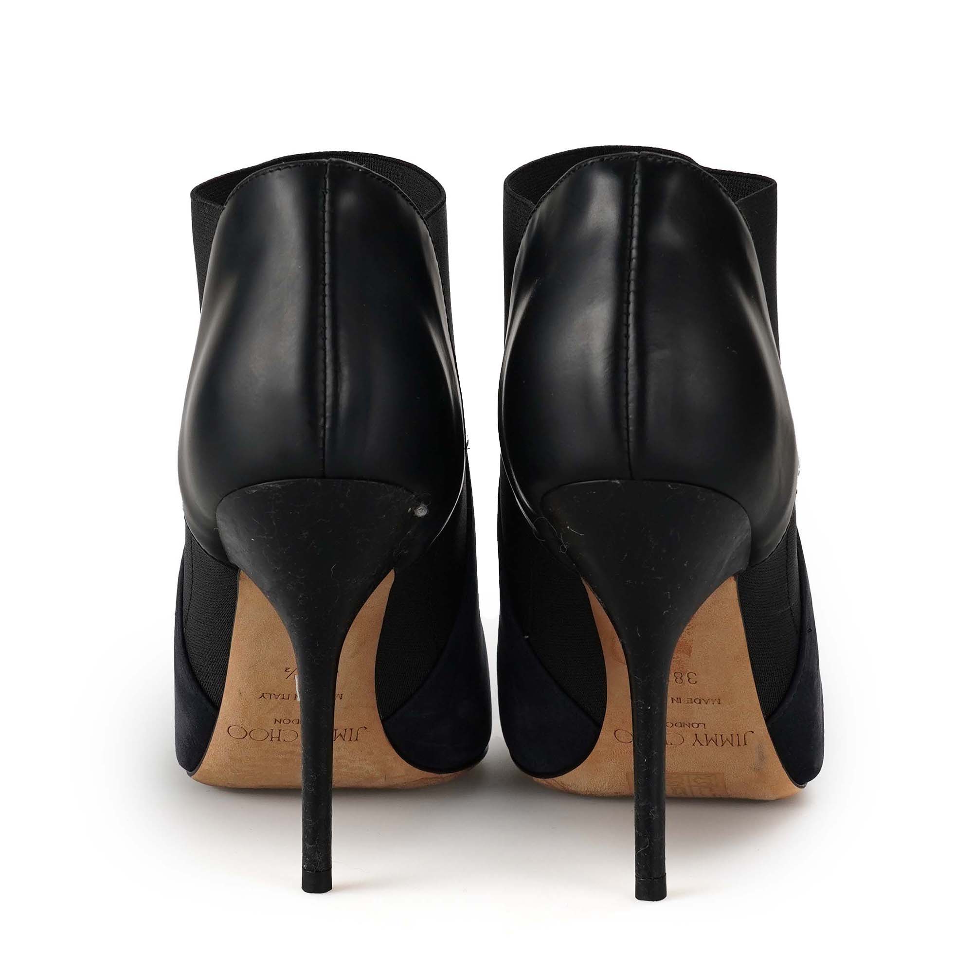 Jimmy Choo - Black Leather and Navy Nubuck Heel Booties 